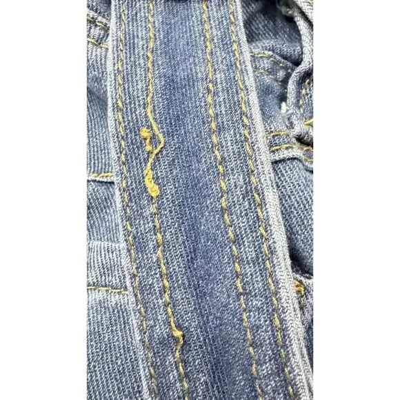 Women's Denim Cropped Overalls Size XS (Fit 33x24) Wide Leg Blue Jean - Picture 8 of 11